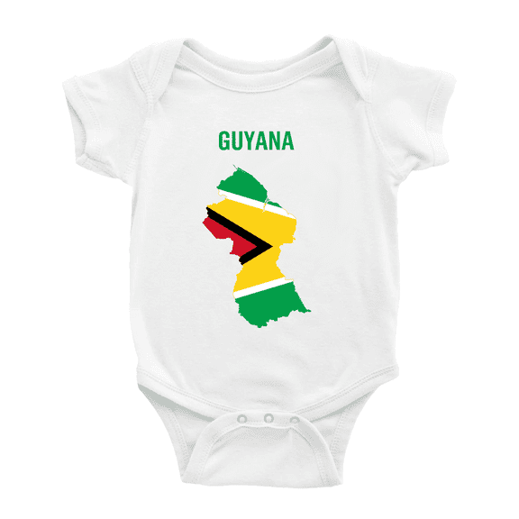 Guyana Map Flag Cute Baby Rompers Bodysuit (White, 12-18 Months)