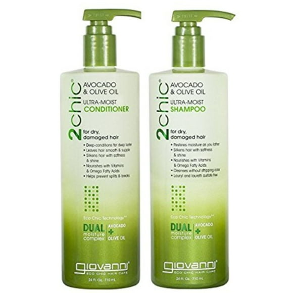 Giovanni 2Chic Ultra-Moist Avocado & Olive Oil Shampoo and Conditioner Set - Moisture & Natural Growth for Men & Women with Moisturizing Aloe Vera, Sulfate Free - 24 Fl Oz (Set