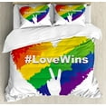 thumbnail image 1 of Pride Duvet Cover Set King Size, Artful Illustration of Colorful Heart Symbol LGBT Colors Love Wins Hashtag Peace, Decorative 3 Piece Bedding Set with 2 Pillow Shams, Multicolor, by Ambesonne, 1 of 3