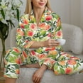 thumbnail image 5 of KLL Fruits Peach1 Print Women's Long Sleeve Pajamas with Pants Sleepwear Loungewear 2 Set-XX-Large, 5 of 7