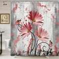 thumbnail image 3 of Rustic Farmhouse Shower Curtain, Farm Red Grey Daisy Floral Flowers and Butterfly on Country Wooden Shower Curtain for Bathroom, Gray White Shower Curtain with 12PCS Hooks, 70X84IN, 3 of 5