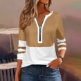 thumbnail image 6 of AKOEE Women 1/2 Zip Pullover Tops Colorblock Striped Long Sleeve S-3XL Lightweight Casual Tshirts Loose Fit, Brown 3XL, 6 of 7