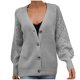 thumbnail image 2 of ICHUANYI Liquidación Mujeres Casual Sólido Tejer Botones Ahuecar Manga Larga V-Cuello Suéteres Tops ICHUANYI WER202308231882, 2 of 8