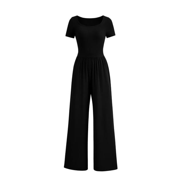 Mono PRETTYGARDEN Negro Cuello Cuadrado Pierna Ancha XL