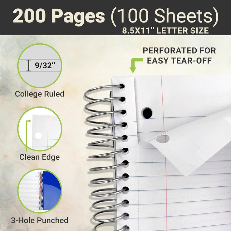 Three Leaf Spiral Notebook, College Ruled, 1 Subject, 100 Sheets, 11x8.5 Inches, Poly Cover, Pack of 16