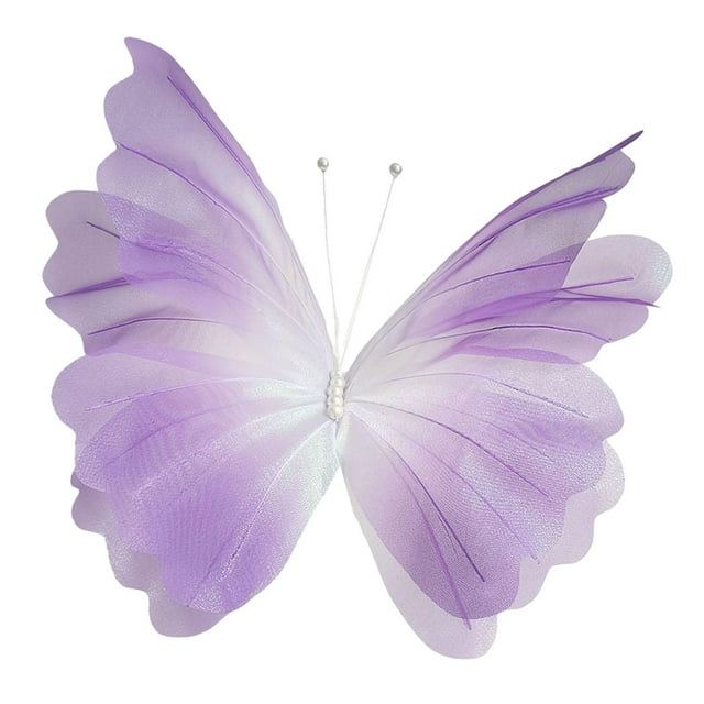 Mariposa de gasa decorativa para pared, enorme mariposa artificial de seda para ventana Púrpura
