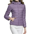 thumbnail image 3 of Oksale Packable Puffer Jacket for Women Plus Size Lightweight Full Zip Down Jackets Comfy Solid Color Hooded Winter Coats with Pockets for Going Out Purple M, 3 of 8