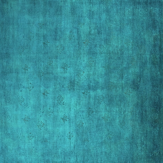 Ahgly Company Machine Washable Indoor Square Oriental Turquoise Blue Industrial Area Rugs, 4' Square
