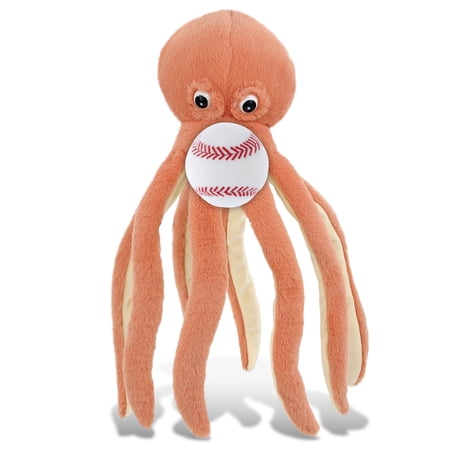 DolliBu Orange Octopus Stuffed Animal with Baseball Plush - Soft and Huggable Octopus Gift Cute Ocean Animal with Plush Baseball Toy for Kids Adults - 15 Inches