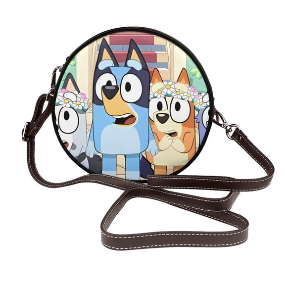 Kowoue Bluey Pattern Leather Crossbody Bags for Women Trendy Circle Cross Body Shoulder Bag Circle Purse Shoulder Bag