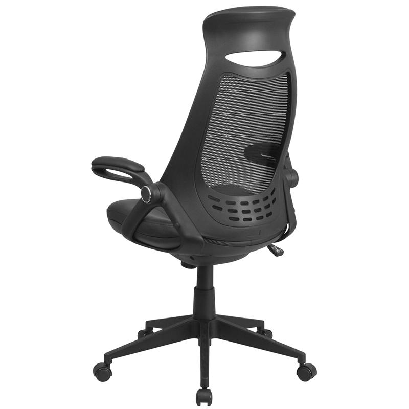 Flash Furniture High Back Black Mesh Executive Swivel Office Chair with Leather Padded Seat and Flip-Up Arms - image 3 of 4