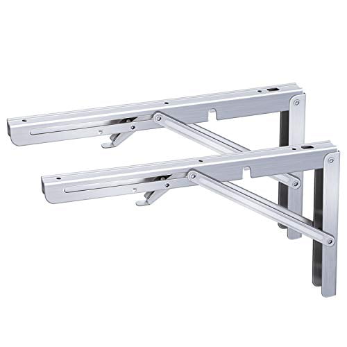 Folding Shelf Brackets Heavy Duty Metal Triangle Supports Wall Mounted Diy Stainless Steel Table Bench Floating For 12 Deep Foldable Space Savi Com - Diy Folding Shelf Table