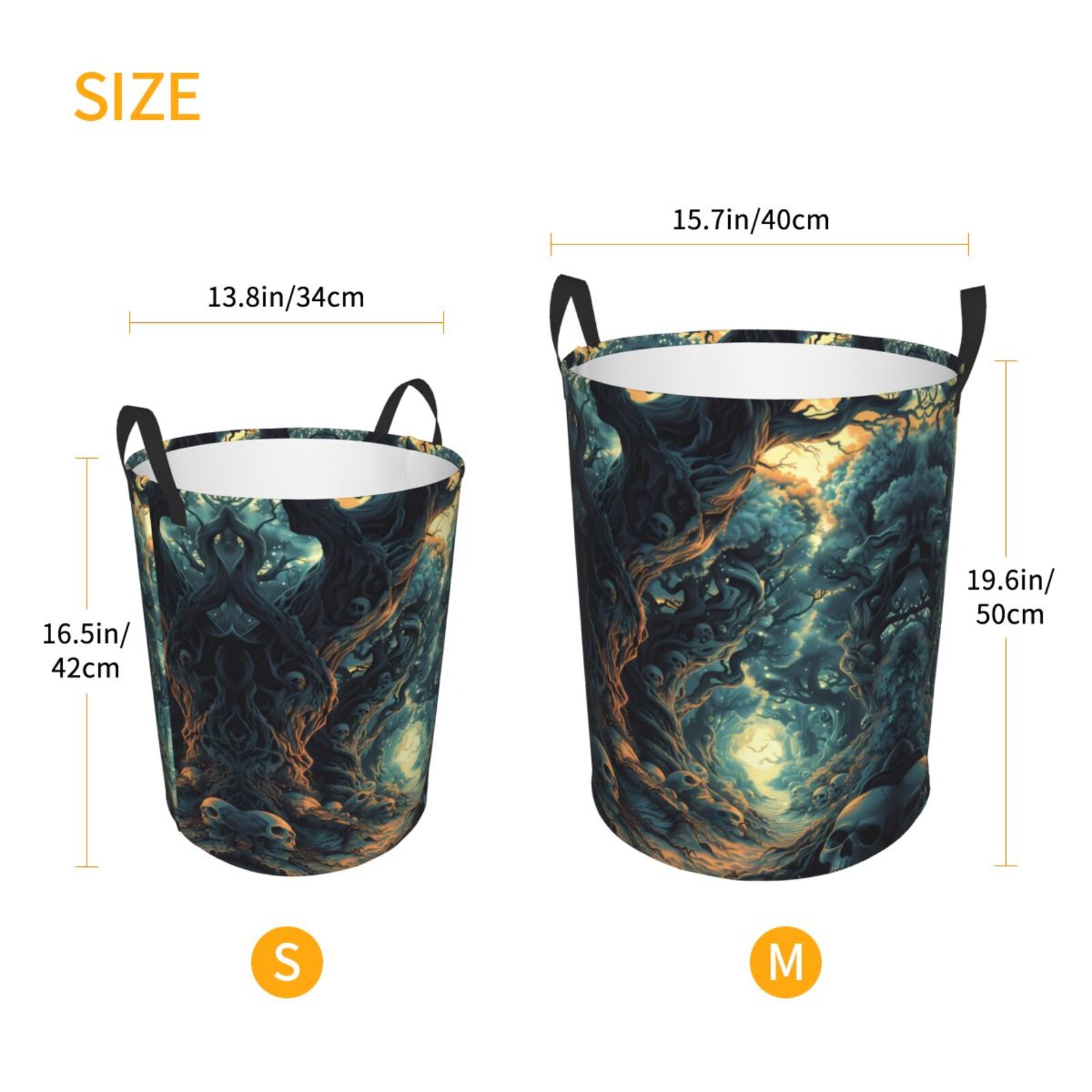Large Laundry Basket with Handles - Enchanted Forest Skull Path Kids Baby Dirty Clothes Laundry Hamper for Bedroom Aesthetic