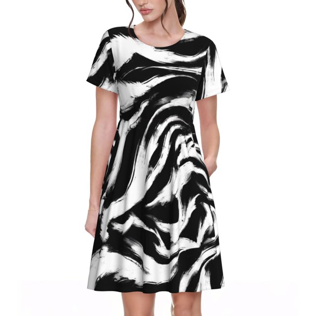 Disketp Leopard And Zebra 2 para Vestido de Manga Corta para Mujeres, Vestidos de Verano para Mujeres, Casual y Holgado para la Playa