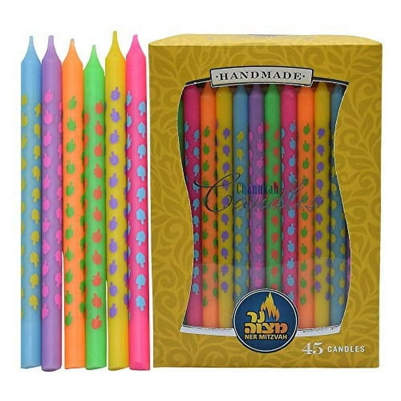 Ner Mitzvah, Multicolor Handmade Dreidel Art Hanukkah Menorah Candles - Standard Size (45 Pack)