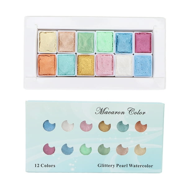 24 Couleurs Pigment Pailleté Métallique Kit d'Aquarelle Professionnel Aquarelle Solide Nacrée Ensemble de Peinture Aquarelle Portable Fournitures d'Art pour Artistes Amateurs Étudiants Peinture