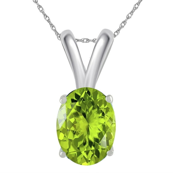 Mauli Jewels Engagement Necklace for Women 1.15 Carat Oval Peridot Pendant 4-prong 14k White Gold|Silver Chain