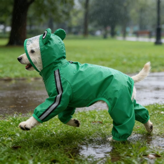 Dog Raincoat,Raincoat For Dogs,Dog Raincoat with Hood, Waterproof Full-Coverage Reflective Rain Jacket Quick-Drying Rain Poncho and Shoes for Small Medium Large Dogs,Frog(Green L 20*14IN)
