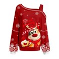 thumbnail image 5 of Pntutb Blusa de manga larga con estampado de cabeza de venado de Navidad con hombros asimétricos de otoño para mujer Pntutb Pntutb-931, 5 of 5
