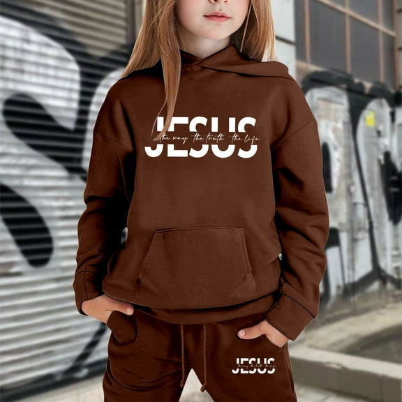 Boys Girls Active Sweatsuit 2PC Long Sleeve Brown Hooded Sweatshirt and Sweatpants Fall Clothes Boys Athletic Sets 6-7 Years