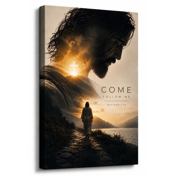 Jesus Come Follow Me Matthew 4:19 Christian Framed Canvas Wall Art, Bible Verse Scripture Home Decor for Office Living Room Bedroom, Inspirational Religious Wall Decor Gift