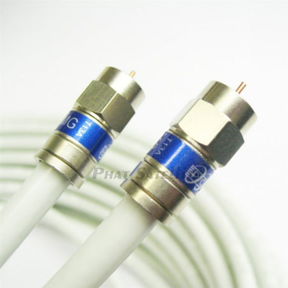 12ft White TRI-Shield Weather Seal Indoor Outdoor RG-6 Coaxial Cable Brass Connector 75 Ohm Satellite TV Broadband Internet Ham Radio OTA HD Antenna Coax Assembled in USA by PHAT SATELLITE INTL