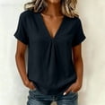 thumbnail image 4 of QUNYINEY T -Shirts Women Black Casual Short Sleeve Cotton Linen Tops Pleated V Neck Pullover Loose Fit Summer Shirts, 4 of 8