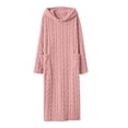 thumbnail image 3 of Women's Hooded Fleece Bathrobe Long Sleeve Cable Knit Textured Robe with Pockets Cozy Homewear for Fall Winter, 3 of 8