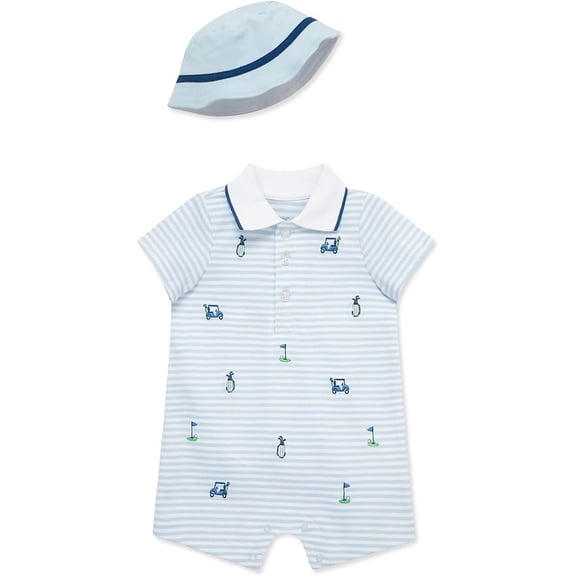 Little Me NANTUCKET BREEZE Baby Boys 2-Pc. Cotton Romper & Bucket Hat Set, US 9M