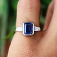 thumbnail image 4 of Blue Sapphire Ring, 925 Sterling Pure Silver Ring, Sapphire Gemstone Ring, Emerald Cut Sapphire Ring, Charm Ring, Personalized Gift Ring,,,,, 4 of 4