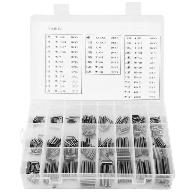 Spring Pin Tension-280Pcs Juego de pasadores de tensión de resorte de acero inoxidable M1.5 M2 M2.5 M3 M5 M6 M8 con caja
