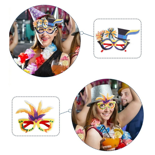 Maoww DIY Plume Eyeglasses Frame Carnival Decorative Glasses Funny Ball Stage Performance Mask Decoration Eyewear Photo Prop Red frame