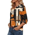 thumbnail image 5 of Craaazy Women Casual 3/4 Sleeve Printed T Shirt, V Neck Pleated Tops, Loose Fit Comfy Blouse for Daily Wear Gifts, 5 of 8