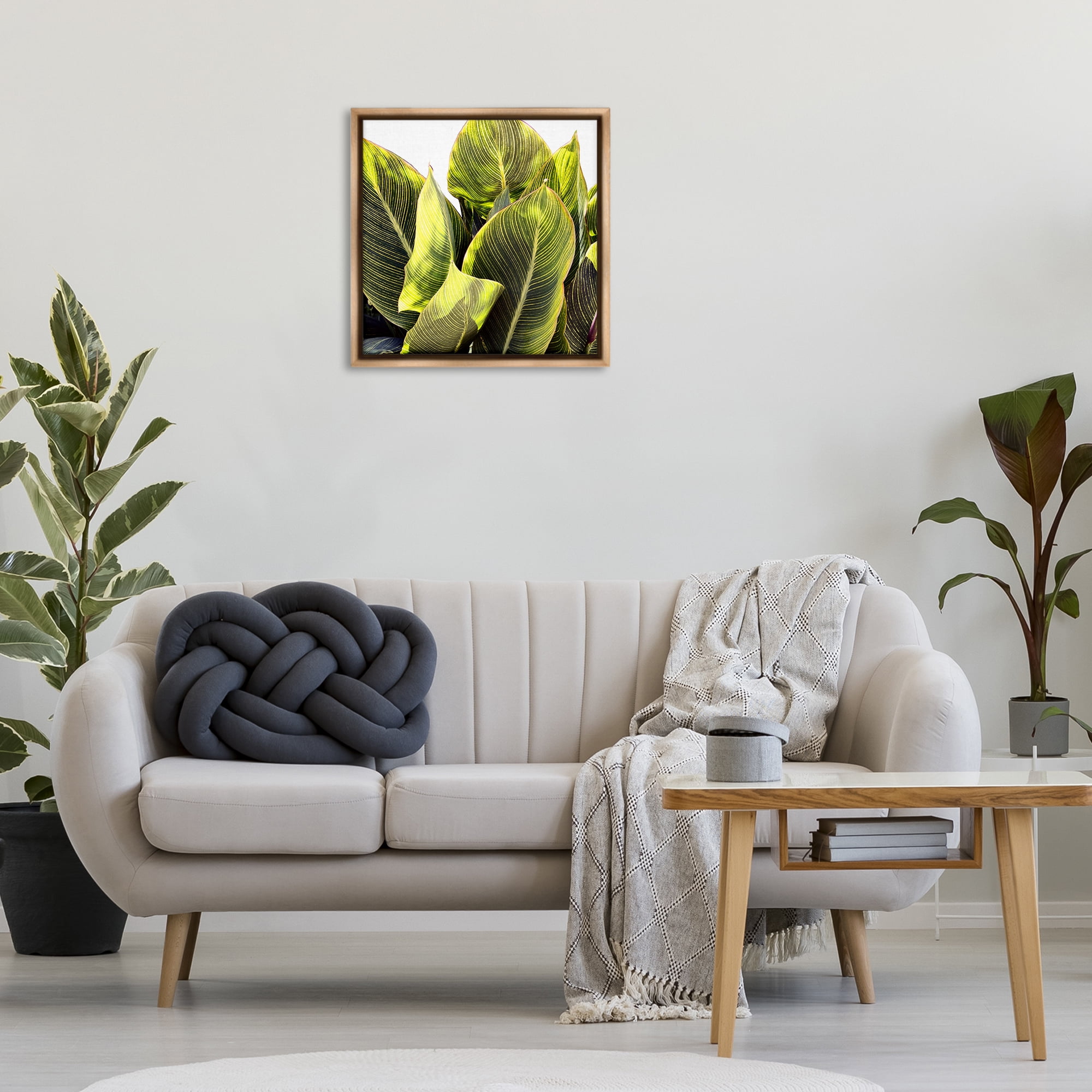 Stupell Industries Bright Tropical Leaves Botanical & Floral Painting Brown Floater Framed Art Print Wall Art, 25 x 25
