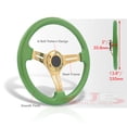 thumbnail image 3 of AJP Distributors Universal 350mm 14" 6 Bolts Holes Heavy Duty Steel Light Weight Green Deep Dish Steering Wheel Horn Button Grip JDM Stance Sport Drifting 3 Spokes Gold Center, 3 of 5