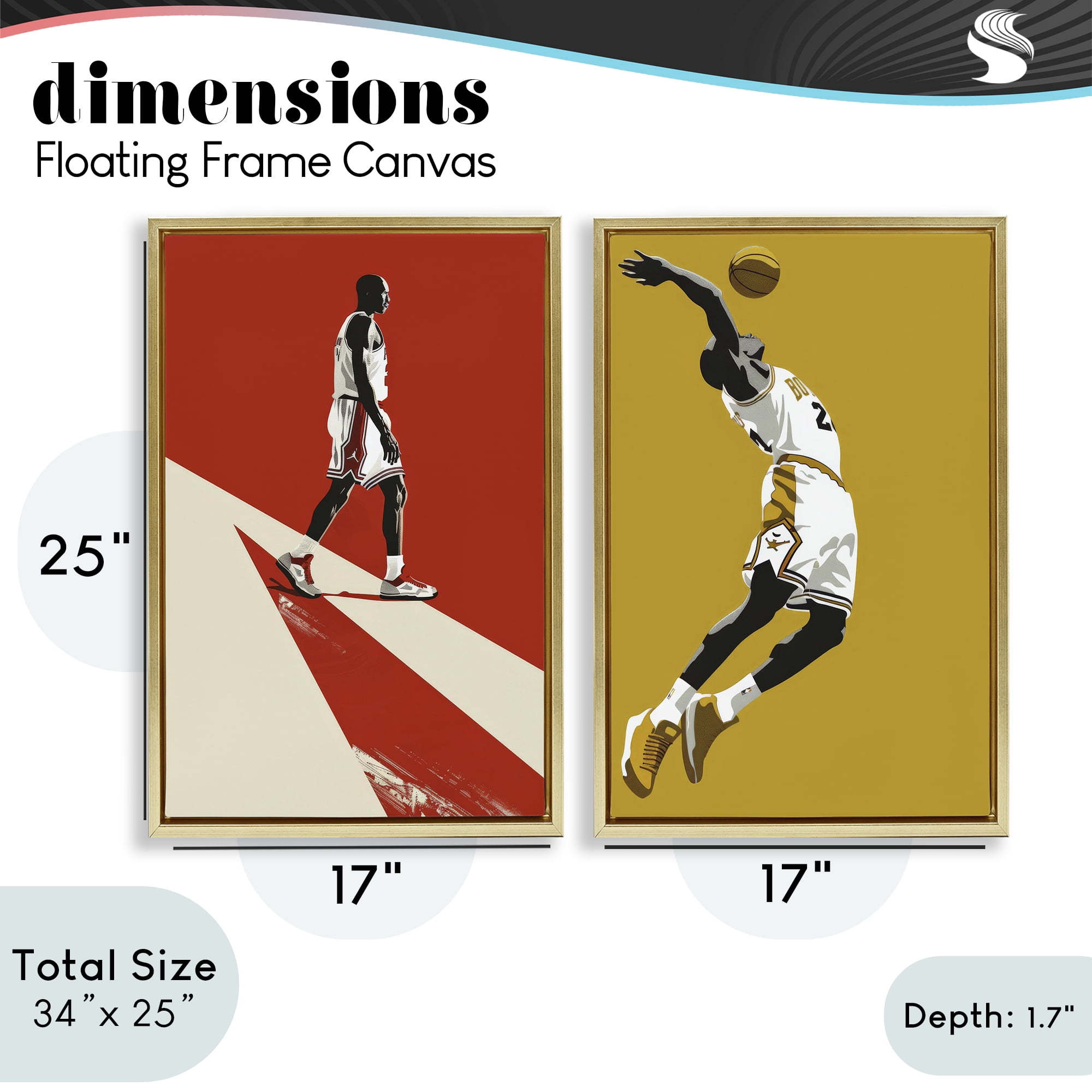 Stupell Industries Iconic NBA Champions 2 Piece Gold Framed Floater Canvas Set, design by Ray Powers