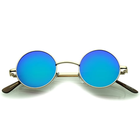sunglassLA - Small Retro Lennon Inspired Style Colored Mirror Lens Round Metal Sunglasses 41mm - 41mm