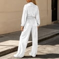 thumbnail image 4 of Women's Zip Up Cropped Jacket 2 Piece Loungewear Soft Velour Top Wide Leg Pants Sets with Pockets Loose Casual Tracksuit Y2K Streetwear White, 4 of 7