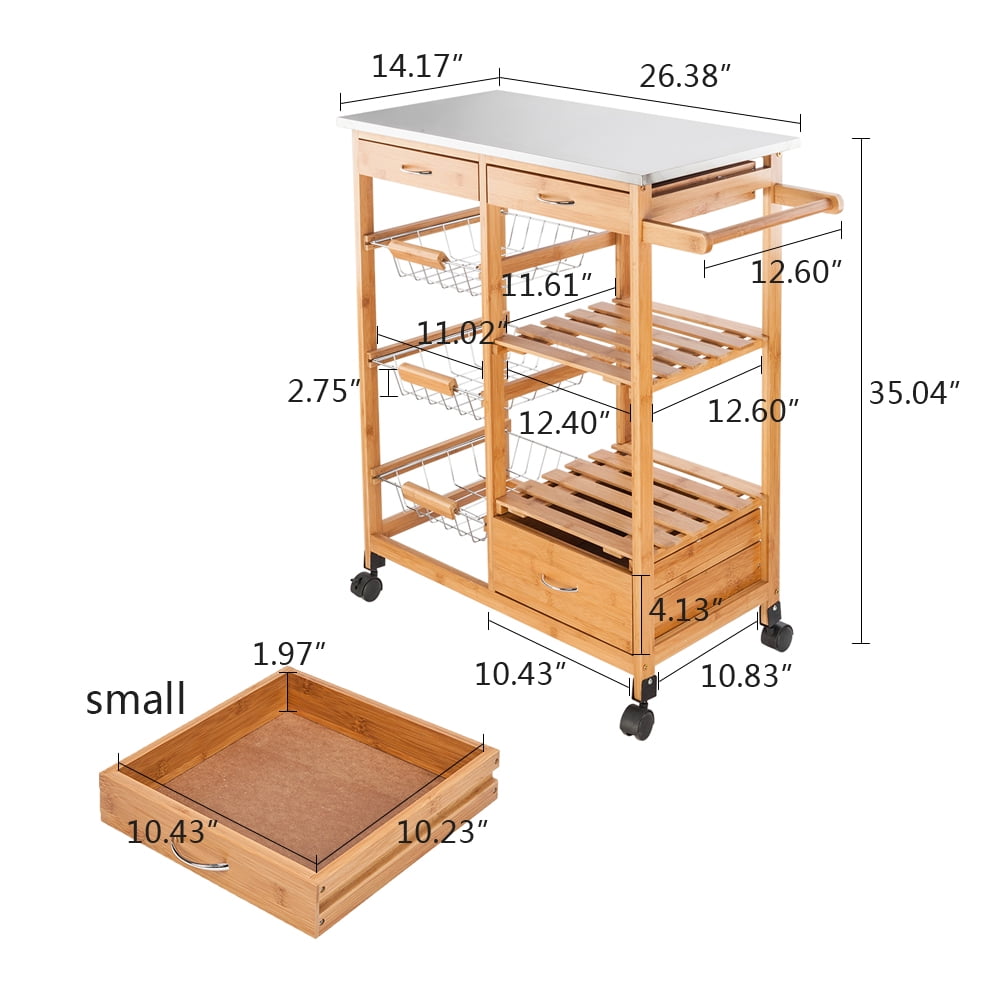 Clearance! Rolling Kitchen Cart Set, Moveable Kitchen Cart with Two Drawers & Two Wine Racks & Three Baskets, Burlywood