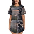 thumbnail image 1 of Fotbe Black Dragon Cliff Dawn Conjunto de Pijama Estampado para Mujer, 2 Piezas, Ropa de Dormir con Camiseta de Manga Corta y Shorts Suaves-3X-Large, 1 of 6