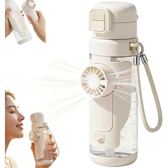 Rechargeable Fan Water Bottle, 23oz Stainless Steel, USB, White