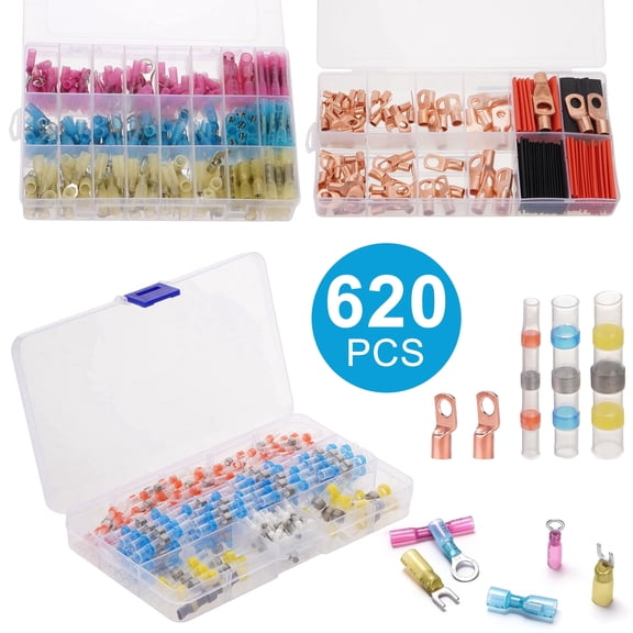 620Pcs Copper Wire Lugs & Solder Seal Heat Shrink Butt Connectors & Heat Shrink Wire Connectors Kit
