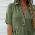 thumbnail image 3 of ShomPort Summer Casual Dresses for Women Loose Short Sleeve Lapel Button Front V Neck Knee Length Pleated Midi Dress, 3 of 7