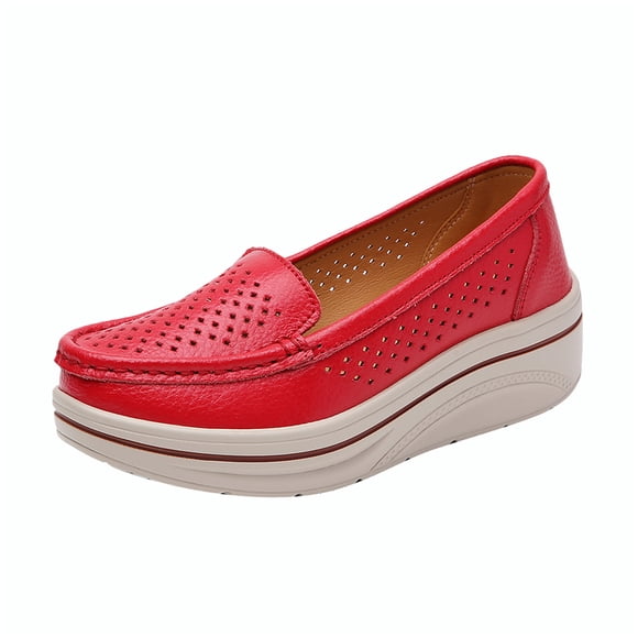 LOVZFMLL Women's Loafer Shoes Slip-On Comfort Walking Wedge Shoes Casual Fashion Breathable Penny Loafers Shoes for Work Travel Red 7.5