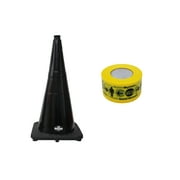 RK-Safety 28" Black Traffic Safety Cone, Black Base with High-Visibility Pandemic Barricade Tape (2 cone + 1 Roll Tape )