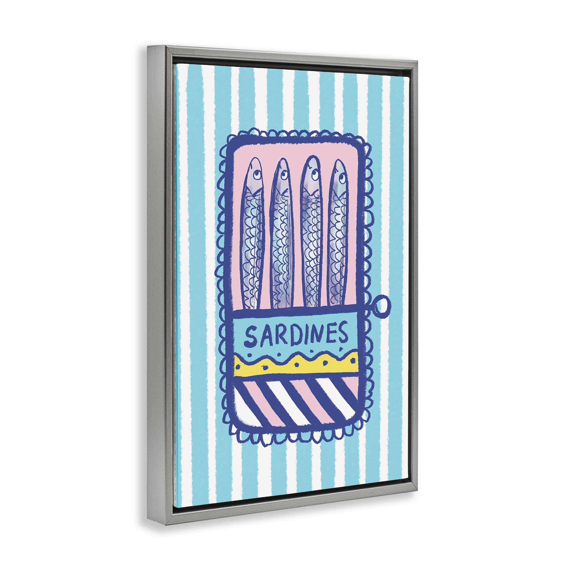 Stupell Industries Pastel & Stripes Sardines Gray Framed Floater Canvas Wall Art, design by Florentina Dolci