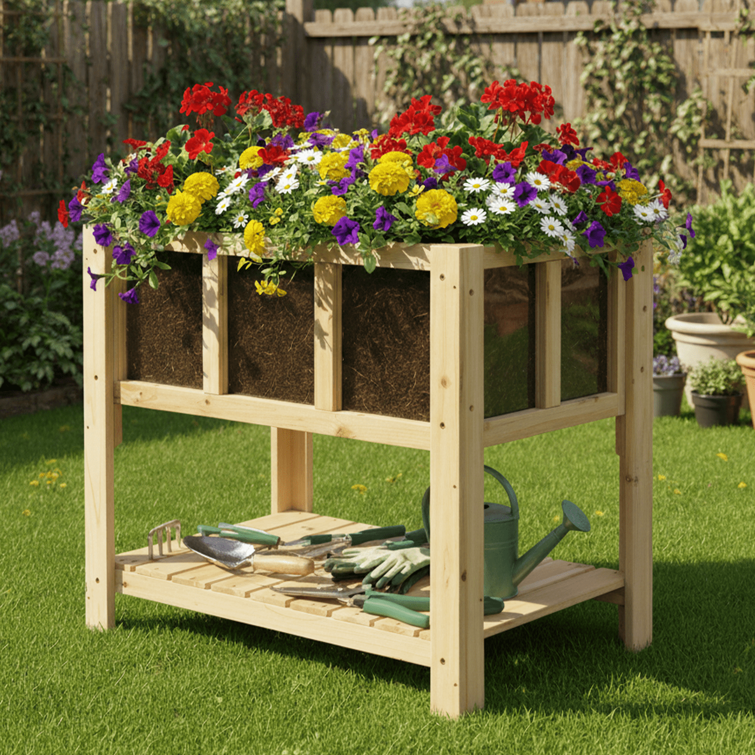 PETSCOSSET Raised Garden Bed with Shelf - Clear Panel - 28.3 x 16.3 x 23.6 in