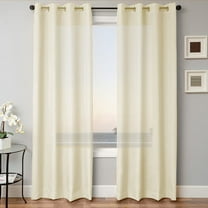 2 PANEL MIRA SOLID IVORY BEIGE SEMI SHEER WINDOW FAUX SILK ANTIQUE BRONZE GROMMETS CURTAIN DRAPES 55 WIDE X 63" LENGTH