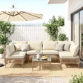 thumbnail image 5 of Ainfox 7-Piece Wicker Patio Furniture Set, 1000h UV-Resistant Rattan Sectional with 3.35" Thick Cushion & Tempered Glass Coffee Table, Beige for Porch/Backyard, 5 of 7