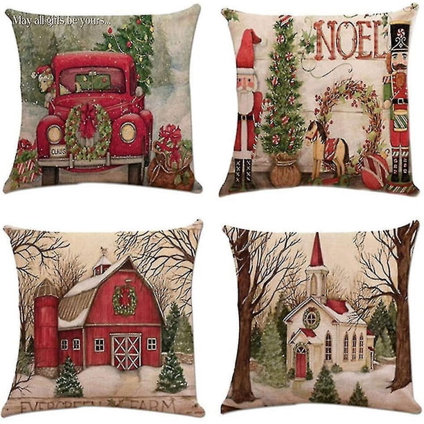 Xieccx Juego de 4 Fundas de Cojines Decorativas de Lino y algodón Suave para sofá, Dormitorio, Silla, Asiento de Coche, Granja, 45 x 45 cm,